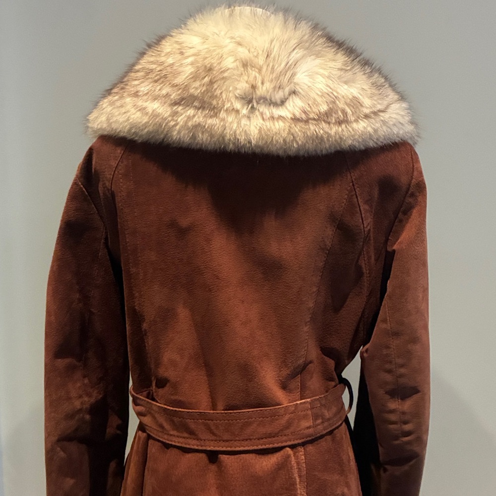 ICONIC true vintage Brown suede and Fur Collar Women's trench - Picture 7 of 9